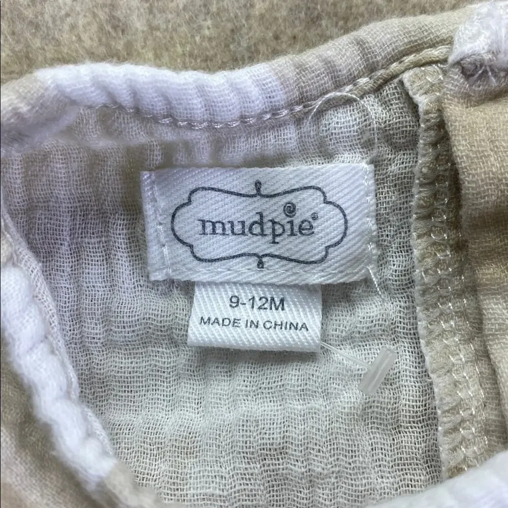 Mud Pie Beige and White Embodied Baby Romper 100% Cotton Size 9-12 months